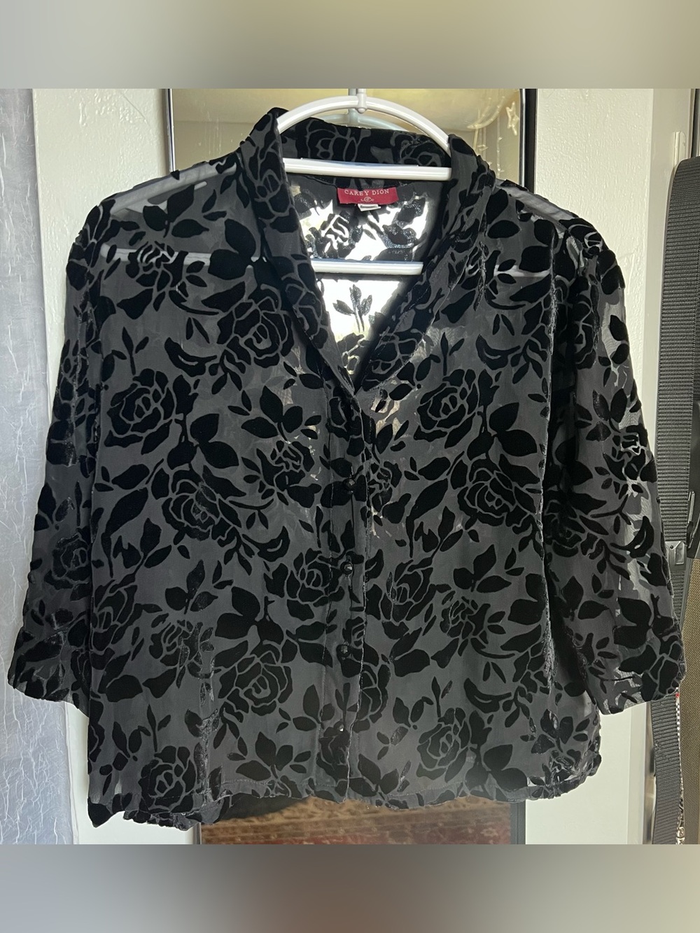 Black Floral Velvet Mesh Blouse